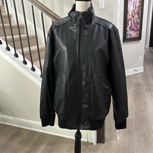 Calvin Klein Men’s Faux Leather Moto Jacket, Black , Large,NWT MSRP $225